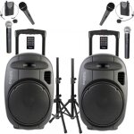 Pack sono ibiza 2 enceintes portables bluetooth usb port15vhf - mkii - tws 800w 6 micros - paire supports ...