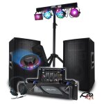 Pack sono mega bass dj 3200w bm sonic, ampli 2000w, enceintes 1200w, table de mixage, portique + 48 effets ...