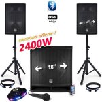Pack sonorisation complet bm sonic 2400w usb - bt mkii - 2 enceintes 12  + caisson sub actif 18  animation ...