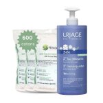 Pack uriage eau nettoyante b�b� 1l et 600 cotons 8x10 cm ? visage et corps d�s la naissance ? 98?% d?origine ...