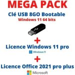 Pack usb bootable - microsoft - windows 11 pro - 8 go - licence office 2021 pro plus - installation facile ...