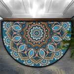 Paillasson rond mandala bleu antid�rapant demi - cercle pour entr�e salle de bain cuisine 60x90 cm