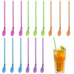 Pailles granit� cuill�res 2 en 1 - 12 pi�ces color�es r�utilisables - convient pour smoothies milkshakes ...