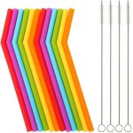 Pailles en silicone - pour verres de 6 à 12 oz 12 pailles + 4 brosses de nettoyage(couleurs aléatoires) ... Pailles en silicone - pour verres de 6 à 12 oz 12 pailles + 4 brosses de nettoyage(couleurs aléatoires) ...