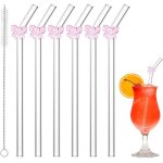 Pailles en verre r�utilisables - dok - incassable - 20 cm - motifs floraux - brosse de nettoyage incluse ...