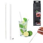 Pailles en verre - transparent - set de 4 - inclus goupillon - r�utilisables et �cologiques