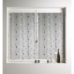 Paire de petits rideaux droit jacquard brod�s carr�s gris clair 45x120 cm