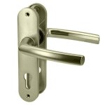 Paire de poign�es de porte int�rieur sur plaques aluminium blind� 190 mm cylindre bricard osmose