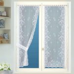 Paire de rideaux bonne femme - effet dentel� avec embrasses blanc 60x160 cm