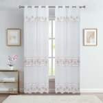 Paire voilages brod� fleurs pour baie vitr�e taupe 140x240 cm