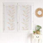 Paire voilages avec motif feuilles brod�es sable 45x120 cm