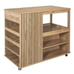 Pajan - ilot de cuisine multi - rangement effet bois avec tasseaux