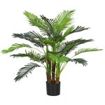Palmier artificiel outsunny h. 1 m arbre artificiel tronc branches lichen feuilles grand r�alisme pot ...