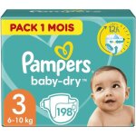 Pampers baby dry taille 3 - 6 � 10 kg - 198 couches - format pack 1 mois