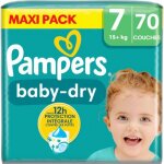 Pampers couches bébé baby dry 15 + kg taille 7 pack de 70 couches Pampers couches bébé baby dry 15 + kg taille 7 pack de 70 couches