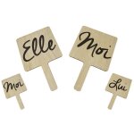 Pancartes bois jeu mariage elle - lui 30x18cm nature beige ivoire crme cru naturel taupe