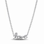 Collier - pandora - love en lettres cursives - argent - 45 cm - cristal scintillant
