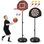 Panier de basket - ball sur pied costway - 2 en 1 cible de flchettes - hauteur rglable 130 - 180cm ...