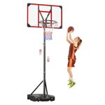 Panier de basket - ball - neche - hauteur r�glable 147 - 260cm - sur roulettes - rouge