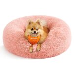 Panier pour chien forme de beignet coussin central amovible et lavable tissu peluche doux �60 cm rose ...