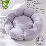 Panier chien peluche coussin chien lit pour chat forme fleur coussin chat lavable peluche animale gris ...