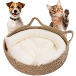 Panier doux pour animaux de compagnie dans un panier en osier avec coussin pour chien et chat