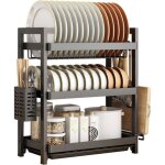 Panier �gouttoir d�vier �goutoire vaisselle cuisine 3 niveaux support � couverts avec �gouttoir noir ...