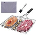 Panier grille pour barbecue panier poisson pour grillades support de barbecue en acier inoxydable avec ...