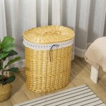 Panier a linge panier  linge 100l osier naturel avec couvercle 51x38x57cm - stockage chambre / salle ...