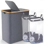 Panier a linge 150l sac int�rieur amovible 2 paniers de rangement chariot � linge 57x37x70cm gris