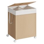 Panier à linge 2 compartiments corbeille 100 l trieur sur roulettes sac avec poignéespour buanderie beige ... Panier à linge 2 compartiments corbeille 100 l trieur sur roulettes sac avec poignéespour buanderie beige ...