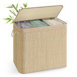Panier � linge en bambou 3 compartiments 170 litres sac amovible et lavable en machine couvercle poign�es ...