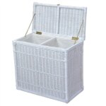 Panier � linge - decoshop26 - dec05041 - rotin blanc - 2 bacs de rangement - couvercle � charni�re