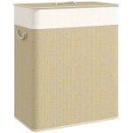Panier  linge double - homcom - couvercle panier  linge en bambou 100 l avec poignes en corde