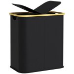 Panier  linge - homcom - double pliable 80 l - couvercle - poignes rainures - noir