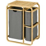 Panier  linge homcom panier de rangement corbeille bac linge sale en bambou 3 paniers amovibles coulissants ...