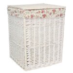Panier � linge petit panier � linge carr� en osier blanc d�lav� avec doublure rose