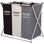 Panier  linge pliable 3 compartiments 100l avec poigne pour salle de bain chambre  coucher maison ...