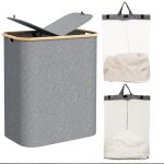 Panier  linge sale avec couvercle et 2 sacs  linge amovibles - 71 x 57 x 37 cm - trieur  linge avec ...