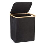 Panier � linge sale � couvercle - paniere bac a linge sale bambou pliable avec poignes - 40 x 33 x 45 ...