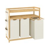 Panier � linge - songmics - 3 compartiments - bambou - 150l - �tag�re - blanc cr�me