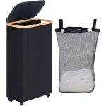 Panier � linge sur roues 75l panier � linge �troit avec couvercle panier � linge pliable avec poign�es ...