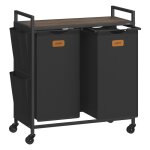 Panier � linge sur roulettes - vasagle - 2 compartiments - 100 l - �tag�re de rangement - 6 �tiquettes ...