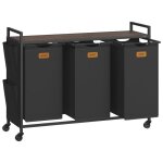 Panier � linge sur roulettes - vasagle - 3 compartiments - 150 l - �tag�re de rangement - roues avec ...