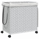 Panier  linge - vidaxl - blanc - paille - 3 compartiments - design pliable
