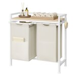 Panier � linge woltu - meuble �tag�re en m�tal - 2 compartiments en tissu oxford amovible - blanc + ch�ne ...