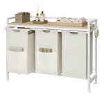 Panier � linge woltu - meuble �tag�re en m�tal - 3 compartiments - sac en tissu oxford amovible - blanc ...