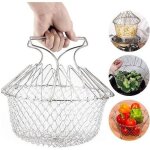 Panier m�tal de cuisson rin�age vapeur p�tes frites l�gumes salade filet passoire pliable cuisine chef ...