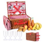 Panier de pique nique pour 4 personnes panier pique nique en osier avec couverture pique - nique imperm�able ...