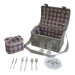Panier de pique - nique folldal pour 2 personnes avec sac isotherme gris violet beige Panier de pique - nique folldal pour 2 personnes avec sac isotherme gris violet beige